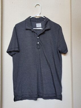 Billy Reid Black and Gray Striped Polo.  Size Large